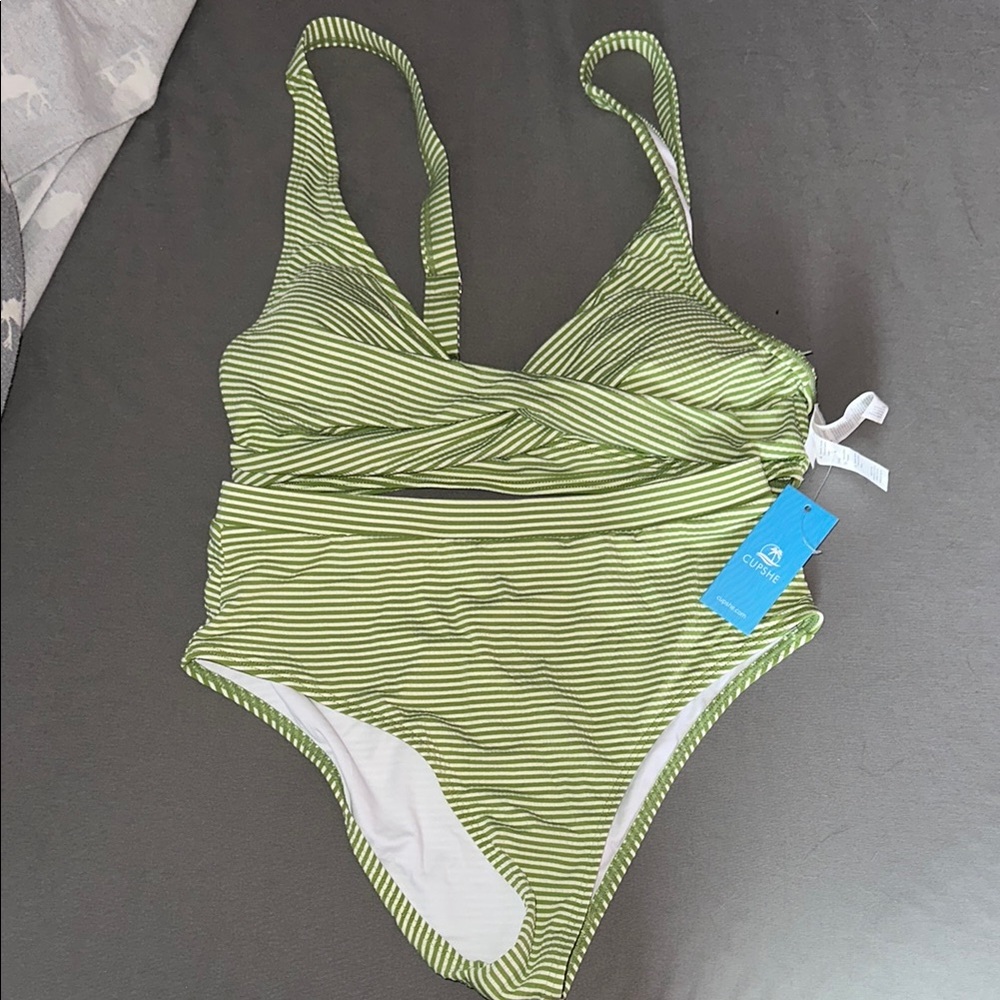 Aerie Green Striped Swimsuit